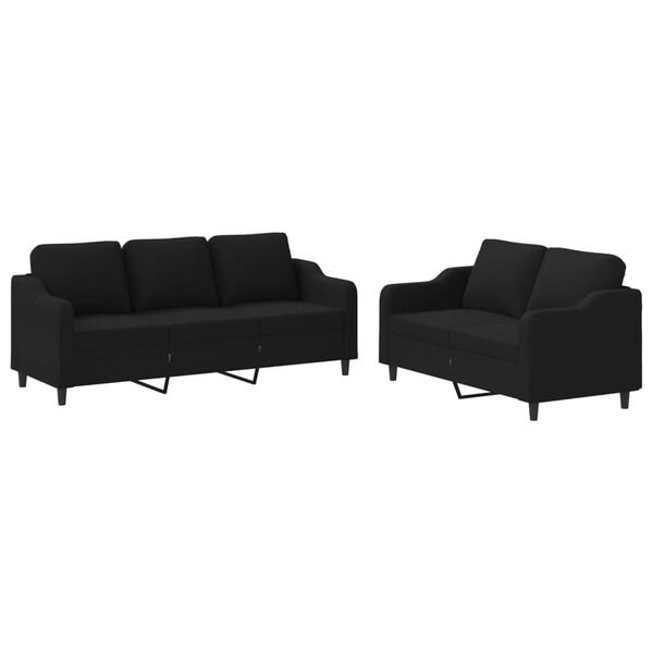 vidaXL Ensemble de canap&eacute;s 2 pcs avec coussins Noir Tissu