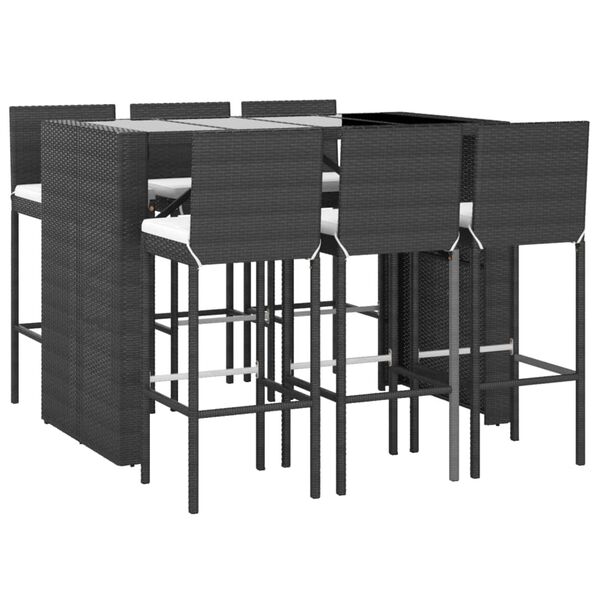 vidaXL Ensemble de bar de jardin 7 pcs avec coussins noir poly rotin