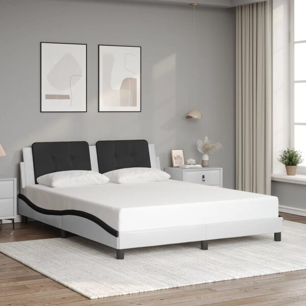 vidaXL Cadre de lit avec LED sans matelas Zadar blanc et noir 160x200 cm