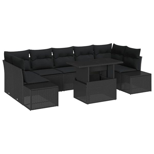 vidaXL Ensemble de Canap&eacute;s avec coussin 8 pcs Noir polyrotin