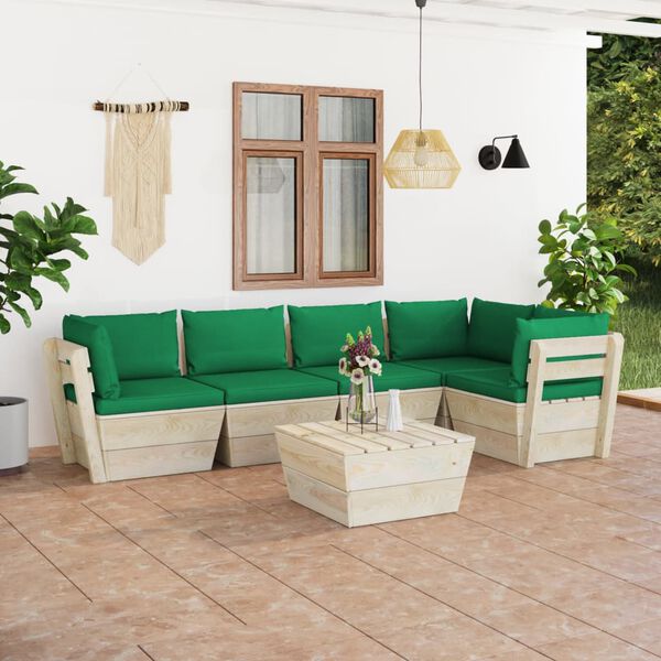 vidaXL Salon de jardin palette 6 pcs avec coussins bois d'&eacute;pic&eacute;a