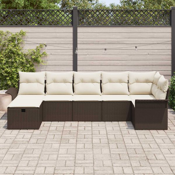 vidaXL Ensemble de canap&eacute; de jardin 7 pcs Marron et Cr&egrave;me polyrotin
