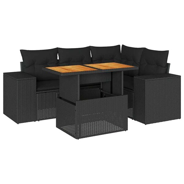vidaXL Salon de jardin 5 pcs avec coussins noir r&eacute;sine tress&eacute;e