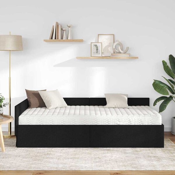vidaXL Cadre de lit d'angle avec matelas Autre 2 pcs Noir tissu