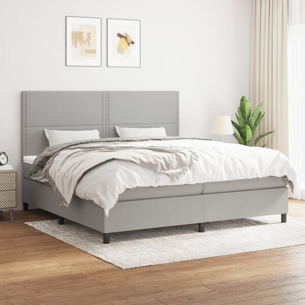 vidaXL Sommier &agrave; lattes de lit avec matelas Gris clair 200x200cm Tissu