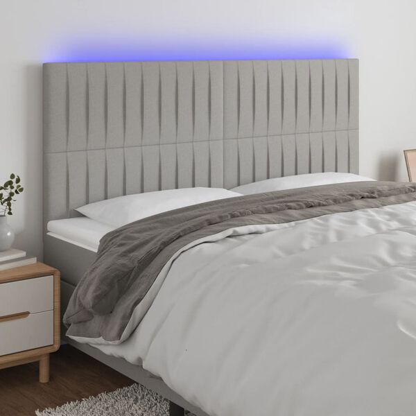 vidaXL T&ecirc;te de lit &agrave; LED Gris clair 160x5x118/128 cm Tissu