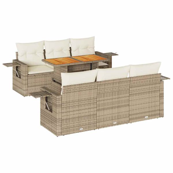 vidaXL Salon de jardin avec coussins 7 pcs beige r&eacute;sine tress&eacute;e