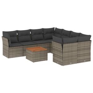 vidaXL Salon de jardin 9 pcs avec coussins gris r&eacute;sine tress&eacute;e
