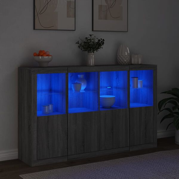 vidaXL Buffets avec lumi&egrave;res LED 3 pcs sonoma gris bois d'ing&eacute;nierie
