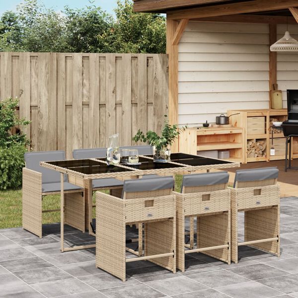 vidaXL Ensemble &agrave; manger de jardin coussins 7 pcs m&eacute;lange beige rotin