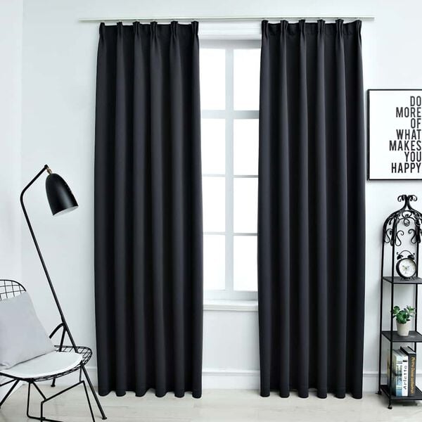 vidaXL Rideaux occultants avec crochets 2 pcs Noir 140x175 cm