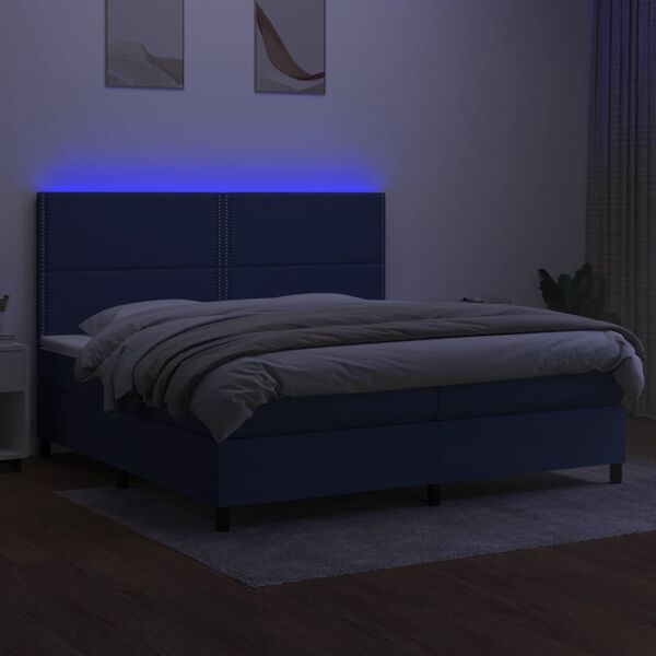 vidaXL Sommier &agrave; lattes de lit et matelas et LED Bleu 200x200 cm Tissu