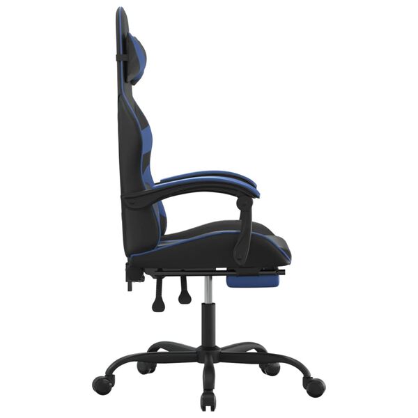 vidaXL Chaise de jeu avec repose-pied Noir et bleu Similicuir