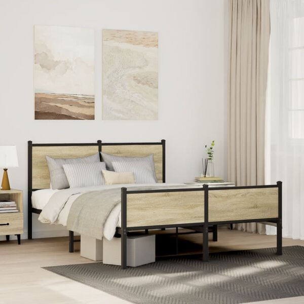 vidaXL Cadre de lit en m&eacute;tal sans matelas ch&ecirc;ne sonoma 150x200 cm