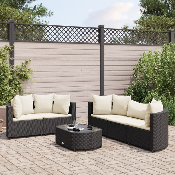 vidaXL Salon de jardin 6 pcs avec coussins noir r&eacute;sine tress&eacute;e