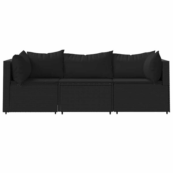 vidaXL Salon de jardin 3 pcs avec coussins Noir R&eacute;sine tress&eacute;e