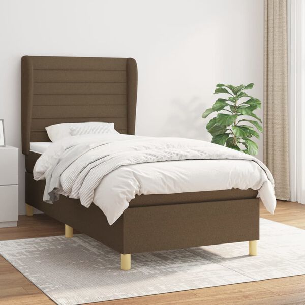 vidaXL Sommier &agrave; lattes de lit avec matelas Marron fonc&eacute; 90x200 cm