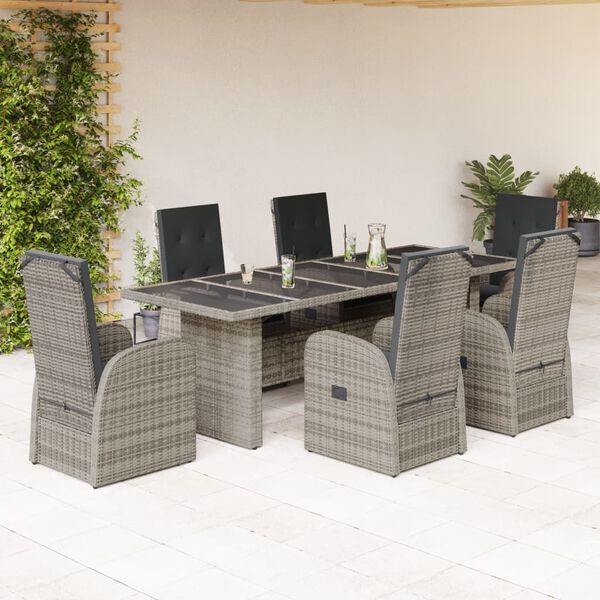 vidaXL Ensemble &agrave; manger de jardin et coussins 7 pcs gris rotin