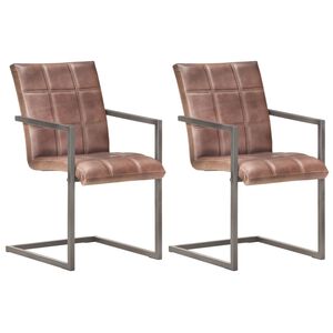 vidaXL Chaises &agrave; manger cantilever lot de 2 marron cuir v&eacute;ritable