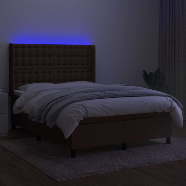 vidaXL Sommier &agrave; lattes de lit matelas et LED Marron fonc&eacute; 140x190 cm