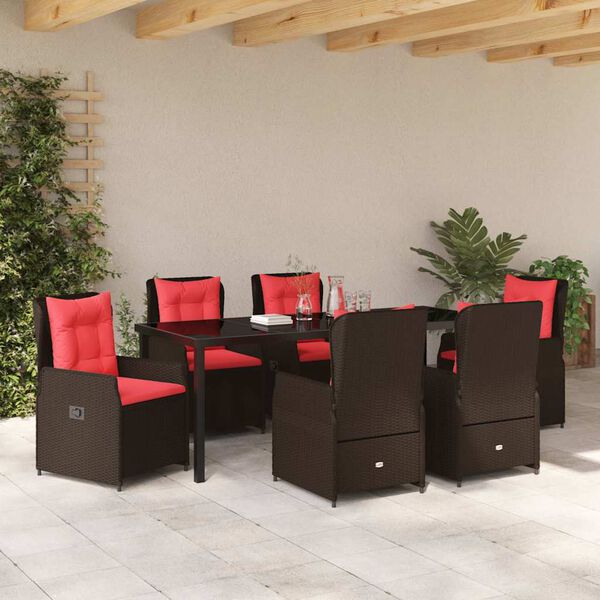 vidaXL Ensemble de salle &agrave; manger pour jardin 7 pcs Marron Poly rotin