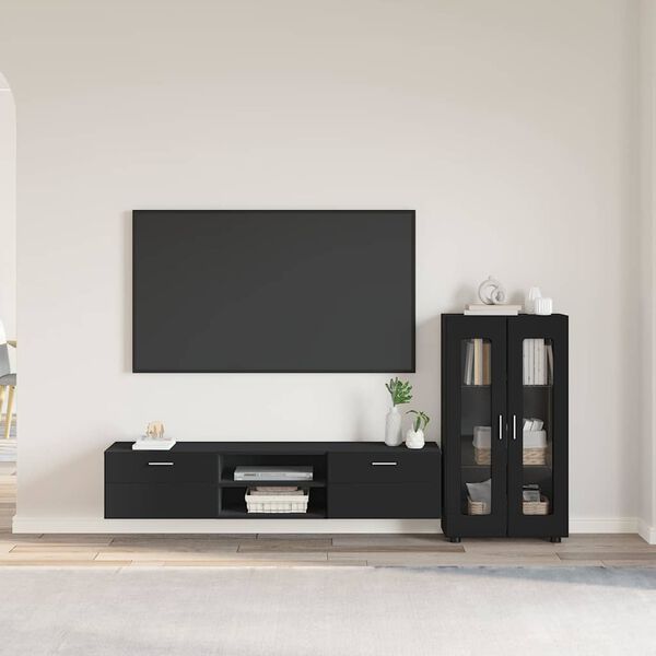 vidaXL Ensemble meuble TV avec tiroir FLORIN Noir Bois d'ing&eacute;nierie