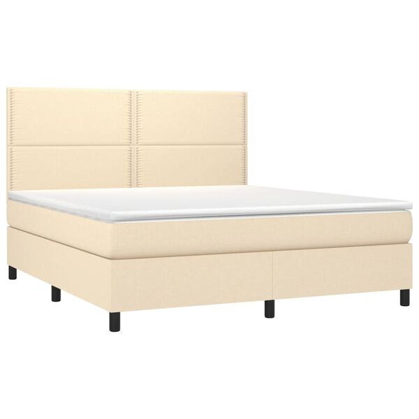 vidaXL Sommier &agrave; lattes de lit et matelas et LED Cr&egrave;me 160x200cm Tissu