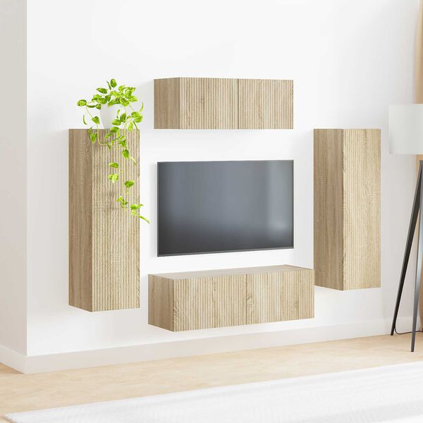 vidaXL Ensemble meuble TV 3 pcs Ch&ecirc;ne Sonoma Bois d'ing&eacute;nierie