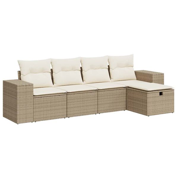 vidaXL Salon de jardin avec coussins 5 pcs beige r&eacute;sine tress&eacute;e