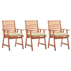 vidaXL Chaises &agrave; manger d'ext&eacute;rieur lot de 3 et coussins Acacia massif