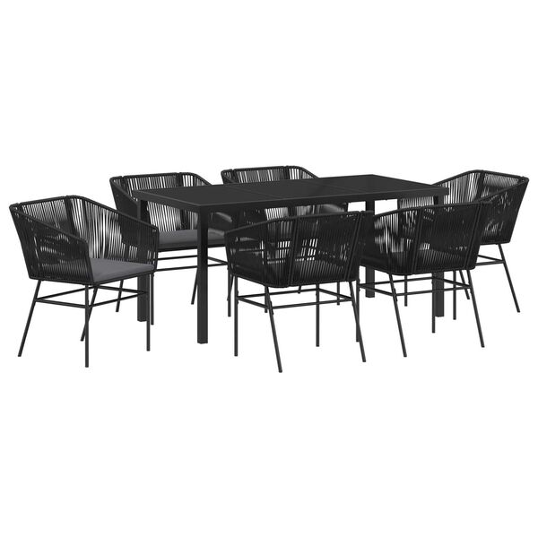 vidaXL Ensemble de salle &agrave; manger pour jardin avec coussin 7 pcs Noir