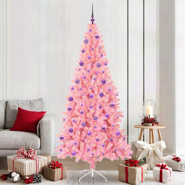 vidaXL Sapin de No&euml;l avec 300 LED avec support Rose 210 cm PVC