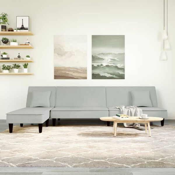 vidaXL Canap&eacute;-lit en forme de L gris clair 255x140x70 cm velours
