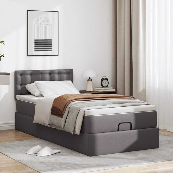 vidaXL Lit ottoman avec matelas gris 80x200 cm similicuir