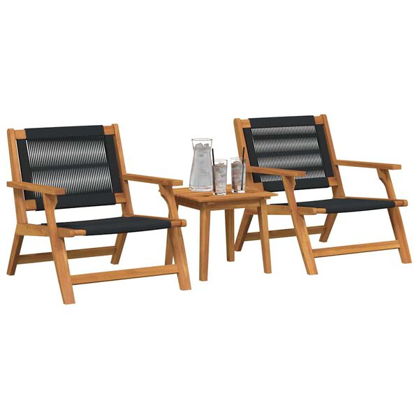 vidaXL Chaises de jardin avec table 3 pcs Noir Bois d'Acacia Massif