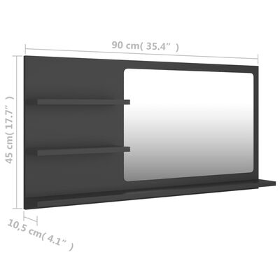 vidaXL Miroir de salle de bain gris 90x10,5x45 cm bois d’ingénierie