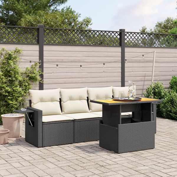 vidaXL Salon de jardin 5 pcs avec coussins noir r&eacute;sine tress&eacute;e