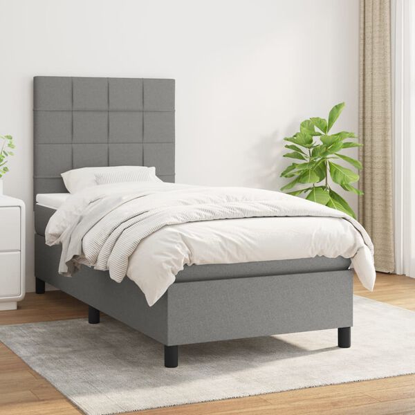 vidaXL Sommier &agrave; lattes de lit avec matelas Gris fonc&eacute; 100x200cm Tissu