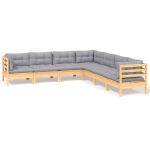 vidaXL Salon de jardin 7 pcs avec coussins gris bois de pin massif
