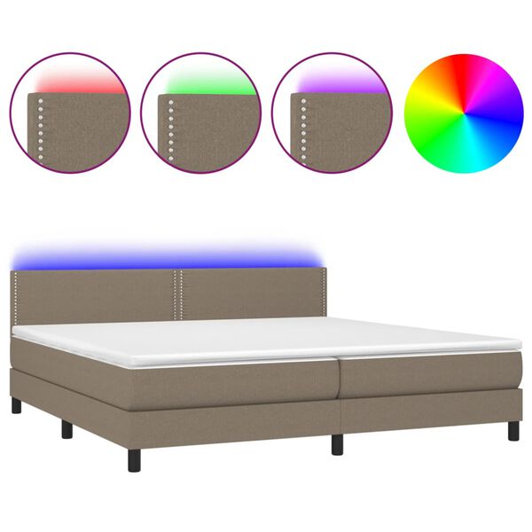 vidaXL Sommier &agrave; lattes de lit et matelas et LED Taupe 200x200cm Tissu