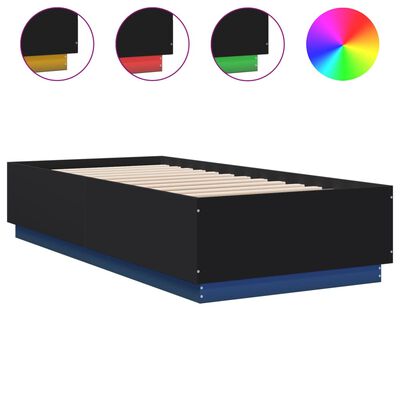 vidaXL Cadre de lit avec lumières LED noir 90x200 cm bois d'ingénierie