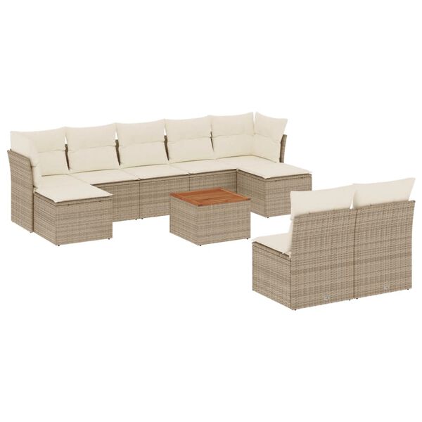 vidaXL Salon de jardin avec coussins 10 pcs beige r&eacute;sine tress&eacute;e