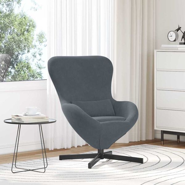 vidaXL Fauteuil &oelig;uf Gris fonc&eacute; 63 x 73 x 90 cm Velours