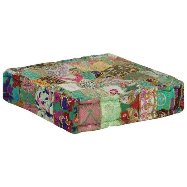vidaXL Pouf carré en coton fait à la main 50 x 50 x 12 cm Vert