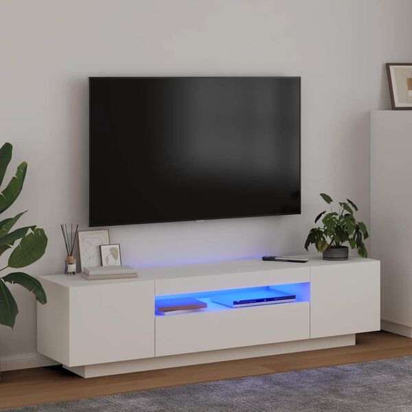 vidaXL Meuble TV avec lumi&egrave;res LED blanc 160x35x40 cm