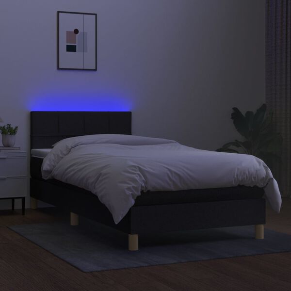 vidaXL Sommier &agrave; lattes de lit avec matelas LED Noir 100x200 cm Tissu