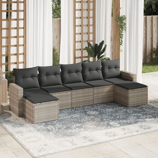 vidaXL Salon de jardin avec coussins 7 pcs gris clair r&eacute;sine tress&eacute;e