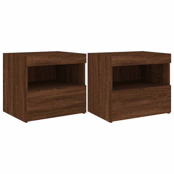 vidaXL Tables de chevet et lumi&egrave;res LED 2 pcs ch&ecirc;ne marron 50x40x45 cm