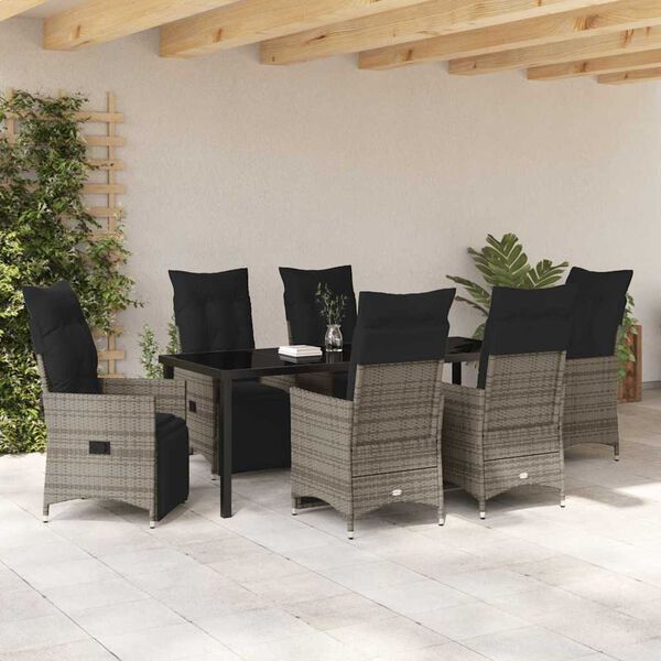 vidaXL Ensemble de salle &agrave; manger pour jardin 7 pcs Gris polyrotin