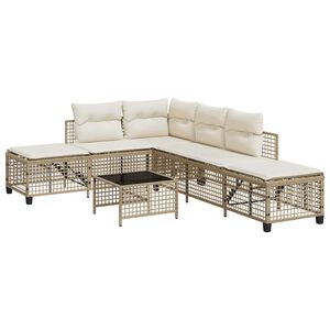 vidaXL Salon de jardin d'angle avec coussins 3pcs beige r&eacute;sine tress&eacute;e